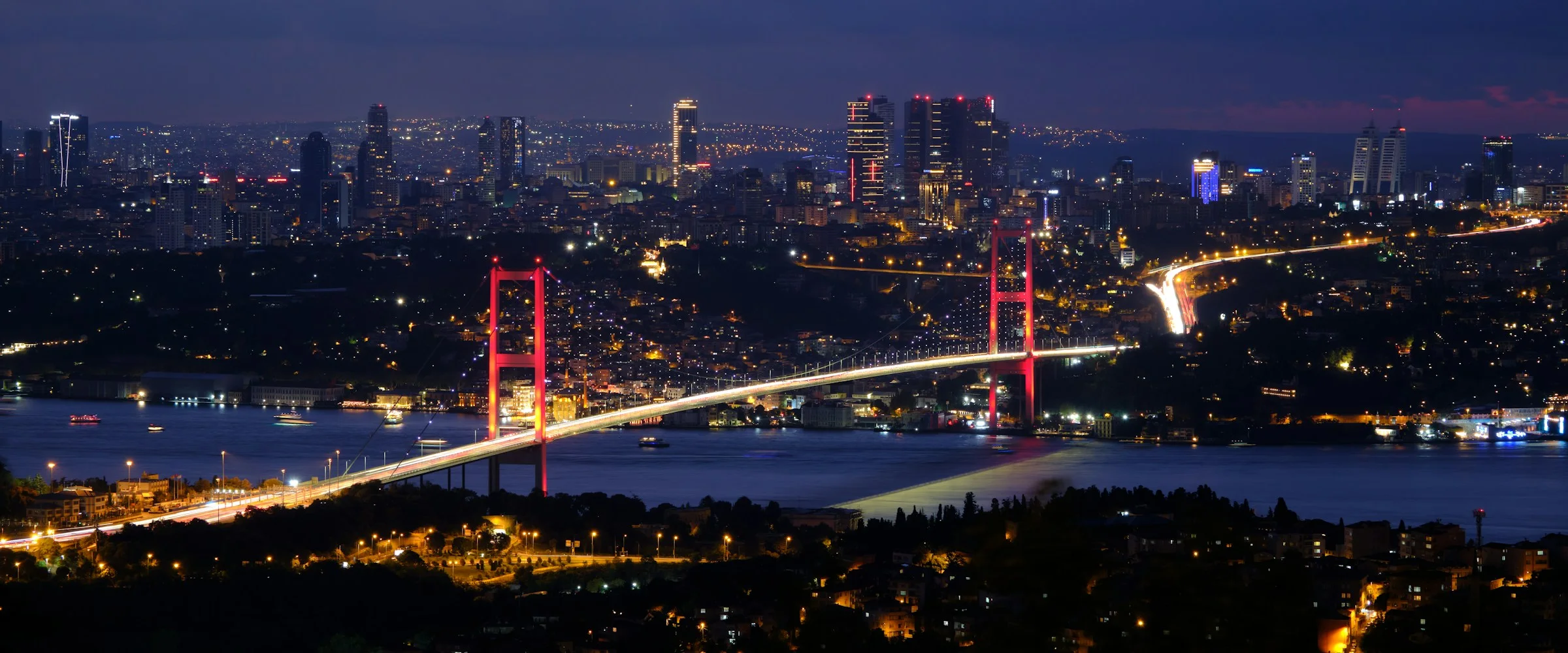 Istanbul skyline and the Bosphorus at night