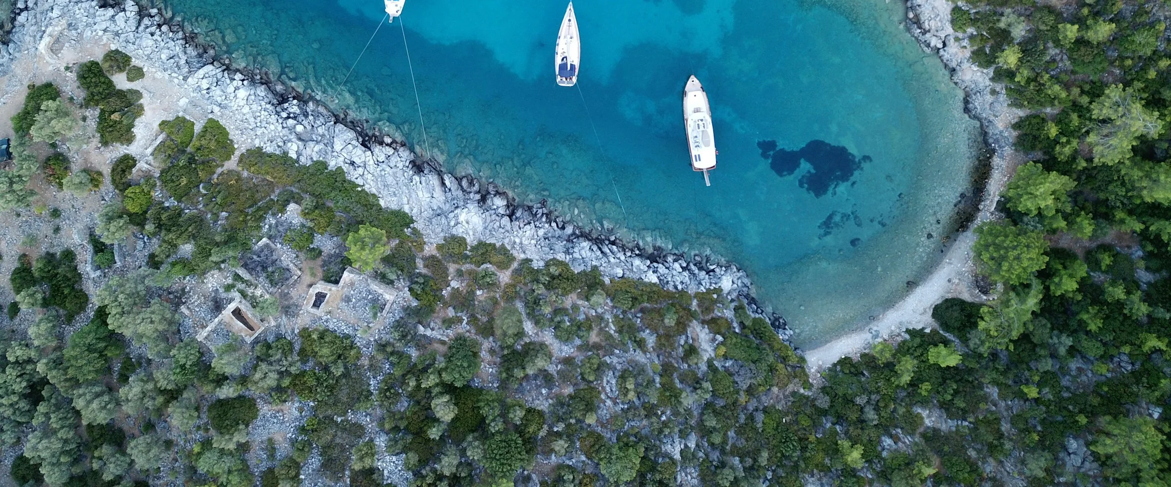 Aerial view of a turquoise bay in Bodrum